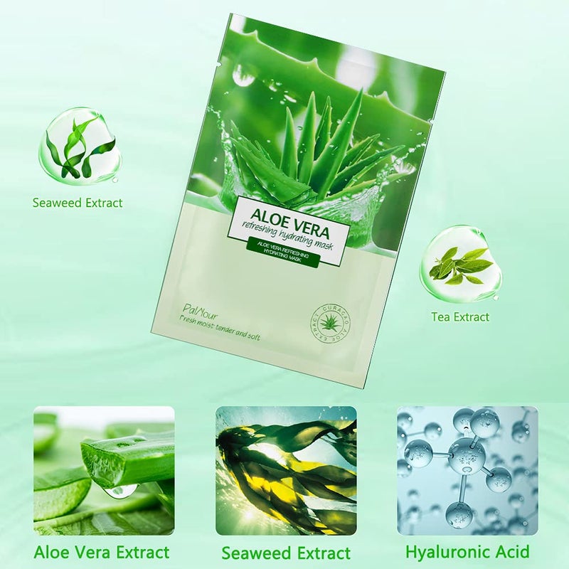 PalNour Aloe Facial Skincare Sheet Hydrating Moisturizing Revitalizing Facial Skincare Sheet for Dry, Oily, Sensitive and Tired Skin 25ml/0.8oz, Pack of 10 - Image 3